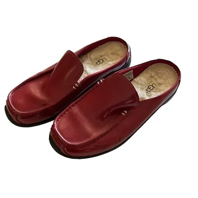 UGG Australia Womens Tiburon Size 7 Red Leather Clog / Mule Sheep Skin Lining • $21.99