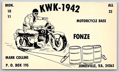 QSL CB Ham Radio Card KWK-1942 Jonesville VA Mark Collins Motorcycle • $7.49