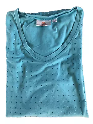 Women’s Quacker Factory Short Sleeve Teal T-Shirt Size 2X ~ Pre-Owned • $4.25