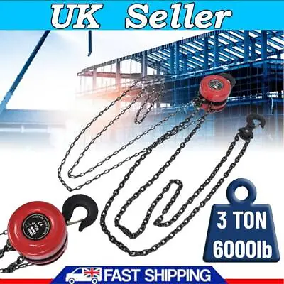 Chain Hoist Block And Tackle 3 Ton Winch Capacity Engine Lift Puller Fall UK • £60.39