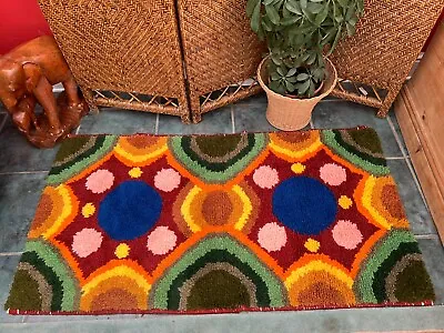 Vintage Mid Century Retro Geometric Vibrant Multi Coloured Pattern Rug • $94.71