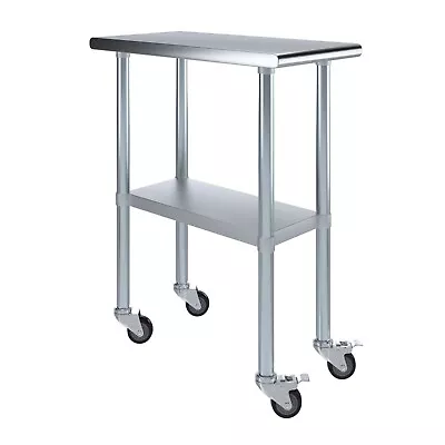 30 In. X 15 In. Stainless Steel Work Table With Wheels | Metal Mobile Food Prep • $184.95