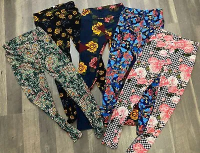 $35 • Buy Lularoe Leggings Mixed Lot Of 5 Roses Houndstooth Floral One Size