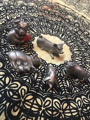 Vintage Pewter Pig Figure Lot  Cute Miniature Collectible Collection • $19.99