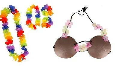 Adult Lady Hawaiian Hula - Lei Garland Necklace And Coconut Bra Fancy Dress Kit • £9.95