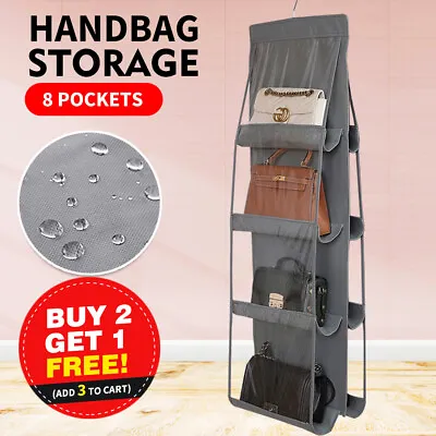 8 Pocket Double-sided Bag Handbag Storage Holder Hanging Wardrobe Storage Gray • $9.90
