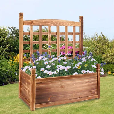 Wooden Garden Planter Plant Flowerpot Box With Trellis Support Patio Lattice • £35.93