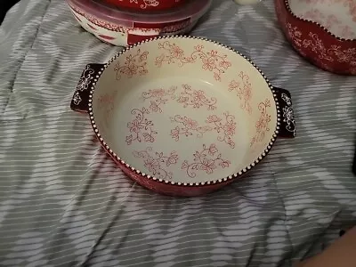 Temp-Tations By Tara Old World Floral Red & White 9  Casserole/Serving Bowl  • $72.16