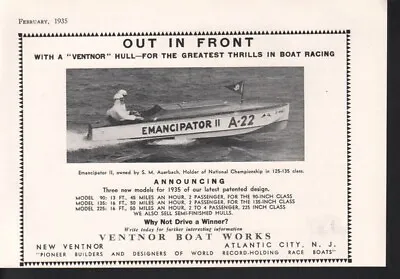 1935 Boat Race Ventnor Emancipator Ii Travel Sport Ad15787 • $24.95
