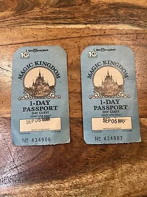 1982 Walt Disney World Magic Kingdom 1-Day Passport Adult Ticket Stubs Set Of 2 • $14