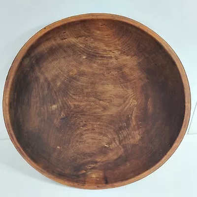 Vintage Primitive Wood Wooden Bowl LG 14.75X14  0ff Round Farmhouse Dough Salad • $80