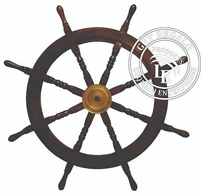 £234.95 • Buy 36  Nautical Wooden Ship Steering Wheel Pirate Decor Brass Finishing Wall Boat