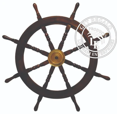 £234.95 • Buy 36  Nautical Wooden Ship Steering Wheel Pirate Decor Brass Finishing Wall Boat