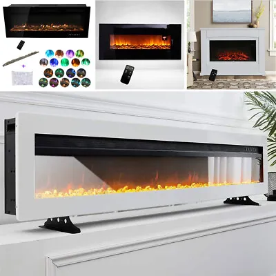 LED 50/34/30 Inch Mounted Electric Fireplace Black Wall/Insert Stand Fire Stove • £119.95