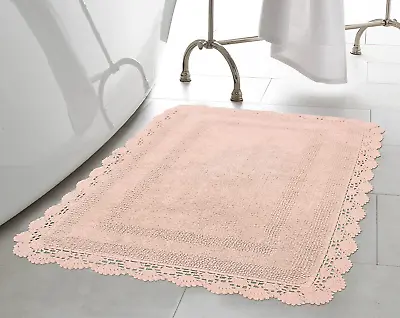 Laura Ashley Cotton XL Crochet Bath Rugs & Bath Mats 17X24/21X34 Blush • $71.99