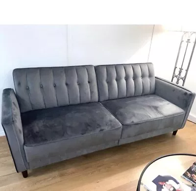 Vintage Tufted Grey Mid Century Sofa Convertible Sofa Bed Couch Loveseat Modern • $550