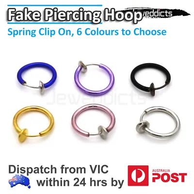 $5.99 • Buy 2-3x Fake Piercing Hoop Ring Spring Clip On Ear Nose Lip Septum Body Jewellery