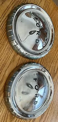 2 - Vintage Ford Dog Dish Hub Caps 9 1/2 Inch Embossed Letters Ribbed Edges • $20