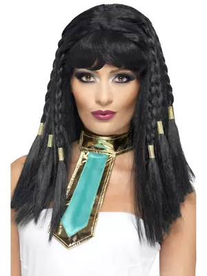 Black Braided Cleopatra Wig Adult Womens Smiffys Fancy Dress Costume Accessory • £10.99