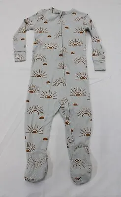 Little Co. Unisex Baby's Footed Grip Zip Up Pajamas CG2 Blue Sunshine Size 18M • $9.98