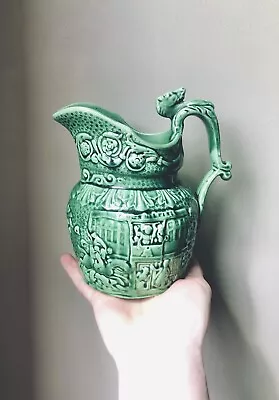 Antique Majolica Jug Glazed Green Ceramic  • £27.45