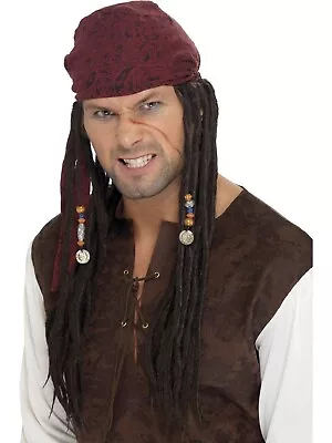 Pirate Brown Braided Wig Beads Captain Jack Sparrow Caribbean Dreadlocks Costume • $22