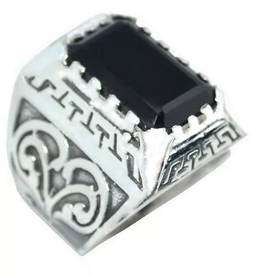 Chunky 14gm Emerald Cut Black Onyx Solid Sterling SILVER Rings New 925 Mens Ring • £44.99