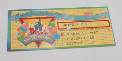 Disney 15 Years Birthday Celebration Prize Ticket Stub 1987 Souvenir Pin A4 • $5.99