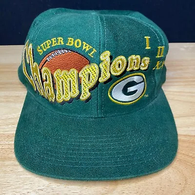 Team NFL Green Bay Packers Super Bowl Champions Green Hat Cap NFL Snapback VTG • $26.54