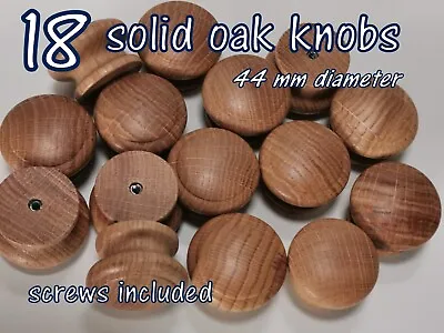 Set 18 Wooden Oak Knobs Handle Kitchen Doors Drawer  Solid Wood 44 Mm Diameter  • £20.99