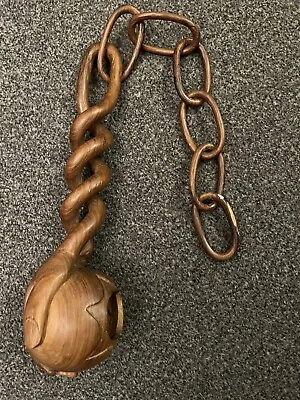 Vintage Wooden Hand-Carved Hand With Bowl With Spiral Arm And Chain • £15.99