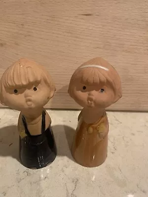 Vintage Kissing Boy & Girl Clay Salt & Pepper Shakers - Made In Japan • $1