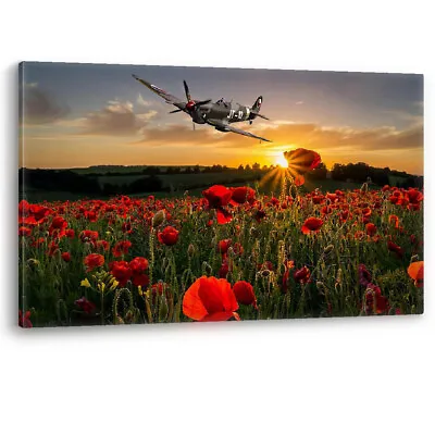 £34.95 • Buy Poppy Field Spitfire Poppies Remembrance Sunday Canvas Wall Art Picture Print