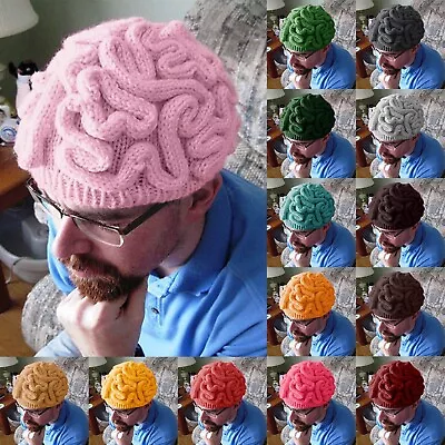 Spoof Fun Brain Shape Hat Hand Knitted Multi Color Fashionable Casual Brain Hat • $17.32