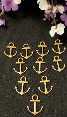 Pack Of 10 Gold Colour Anchor Nautical Ship Charms Tibetan Style  • £3.99