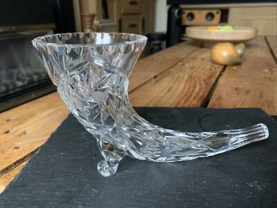 £7.99 • Buy Vintage Lead Crystal Cut Glass Cornucopia Footed Vase Horn Of Plenty