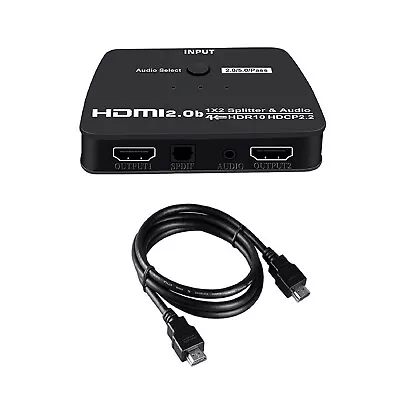 4K 1 In 2 Out HDMI 2.0 Splitter Repeater With 3.5mm/SPDIF Optical Audio Output T • $34.98