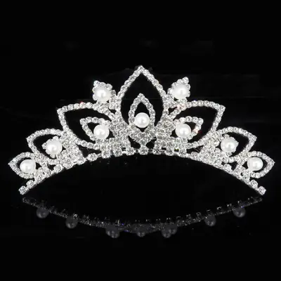$7.95 • Buy Rhinestone Tiara Crown Princess Pearl Women Girl Bridal Birthday Wedding Comb