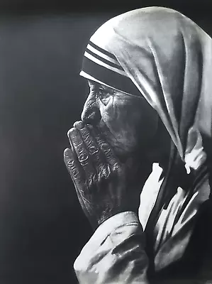 Original Art Painting Yosvany Arango Charcoal On Canvas Mother Teresa Painting • $4320