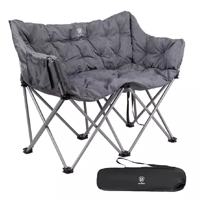 Double Camping Chair Padded Folding 2 Seater Sofa With Side Pocket Holds 320kg • £140.99