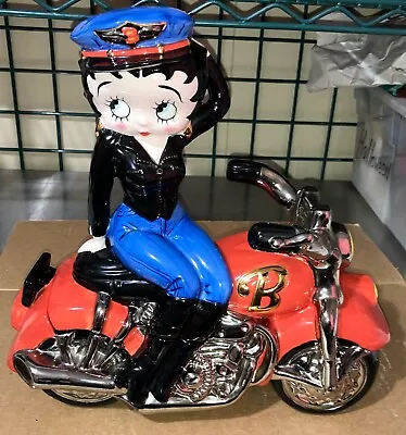 Vintage 2000 BETTY BOOP Biker Cookie Jar Motorcycle Rider Hand Painted Clay Art • $50.50