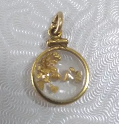 Vintage Gold Nugget Flake Shaker Pendant 9K - 15K Charm Floating • $199.99