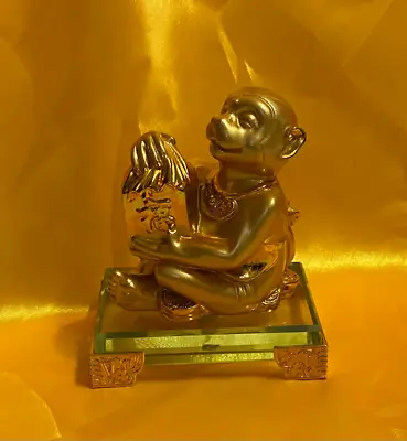 4.25” Gold Monkey On Crystal Base Statue Home Decor' • $32.95