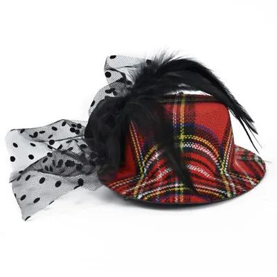 Bijou Plaid Fascinator Mini Top Hat - Red • $7.99