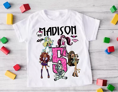 Monster High Custom Birthday T Shirt Girls Size 6 White Short Sleeve • $5.99