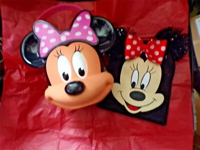 New Girls Disney Minnie Mouse Winter Knit 1-4 One Size Hat & Used Plastic Basket • $14.54