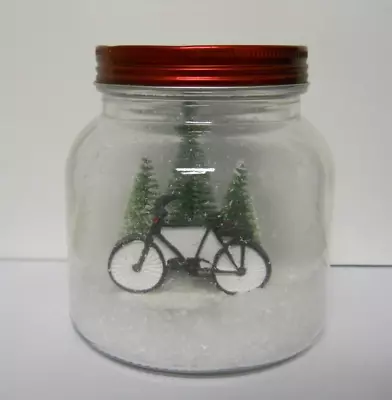 New Bicycle & Christmas Trees Waterless Glass Snow Globe Mason Jar • $18.95