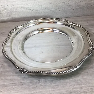 Walker & Hall Silver Plated BEADED Salver Tray 25 Cm Round SHEFFIELD ENGLAND • £24