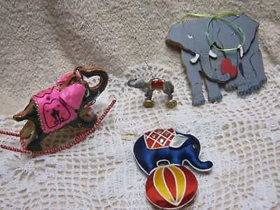 Vintage Lot (4) Elephant Ornaments Cast Metal Satin (Rocking)  Wood By Adler • $26.99