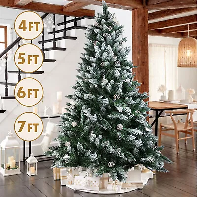 4ft-7ft Artificial Flock Christmas Tree Home Xmas Decoration & Pine Cone Outdoor • $9.99